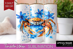 Crab Floral Tumbler Wrap Blue Flowers Tumbler PNG Product Image 1