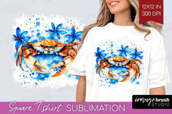Crab Floral Square Tshirt Background Blue Flowers PNG Product Image 1
