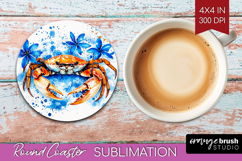 Crab Floral Round Coaster Blue Flowers Coaster PNG Product Image 1