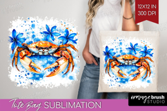 Crab Floral Tote Bag Blue Flowers Tote Bag PNG Sublimation Product Image 1