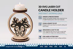 Cute Christmas Candle Holder SVG | Laser Cut Decor Product Image 1