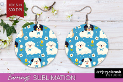 Cute Dog Round Earrings - Chibi Puppy PNG Sublimation Product Image 1