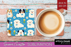 Cute Dog Square Coaster - Chibi Puppy Coaster PNG Product Image 1