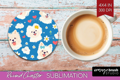 Cute Dog Round Coaster - Chibi Puppy Coaster PNG Sublimation Product Image 1