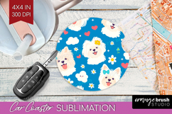 Cute Dog Car Coaster - Chibi Puppy Coaster PNG Sublimation Product Image 1