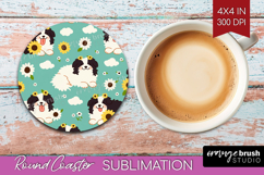 Cute Dog Round Coaster - Chibi Puppy Coaster PNG Sublimation Product Image 1