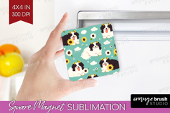 Cute Dog Magnet Sublimation - Chibi Puppy Square Magnet PNG Product Image 1