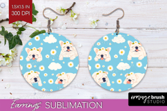 Cute Dog Round Earrings - Chibi Puppy PNG Sublimation Product Image 1
