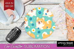 Cute Dog Car Coaster - Chibi Puppy Coaster PNG Sublimation Product Image 1