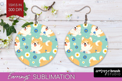 Cute Dog Round Earrings - Chibi Puppy PNG Sublimation Product Image 1