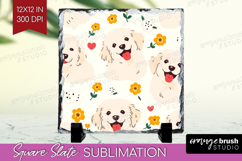 Cute Dog Slate PNG - Chibi Puppy Square Slate Sublimation Product Image 1