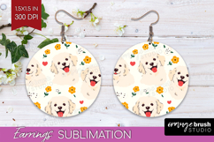 Cute Dog Round Earrings - Chibi Puppy PNG Sublimation Product Image 1