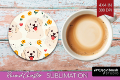 Cute Dog Round Coaster - Chibi Puppy Coaster PNG Sublimation Product Image 1