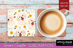 Cute Dog Square Coaster - Chibi Puppy Coaster PNG Product Image 1