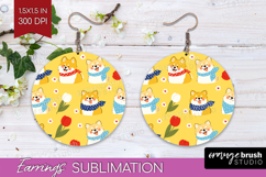 Cute Dog Round Earrings - Chibi Puppy PNG Sublimation Product Image 1