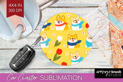 Cute Dog Car Coaster - Chibi Puppy Coaster PNG Sublimation Product Image 1