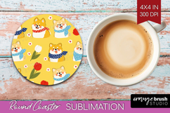 Cute Dog Round Coaster - Chibi Puppy Coaster PNG Sublimation Product Image 1