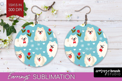 Cute Dog Round Earrings - Chibi Puppy PNG Sublimation Product Image 1