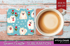 Cute Dog Square Coaster - Chibi Puppy Coaster PNG Product Image 1