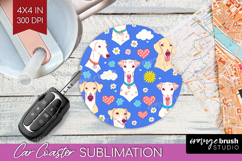 Cute Dog Car Coaster - Chibi Puppy Coaster PNG Sublimation Product Image 1