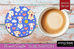 Cute Dog Round Coaster - Chibi Puppy Coaster PNG Sublimation Product Image 1