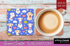 Cute Dog Square Coaster - Chibi Puppy Coaster PNG Product Image 1