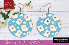 Cute Dog Round Earrings - Chibi Puppy PNG Sublimation Product Image 1