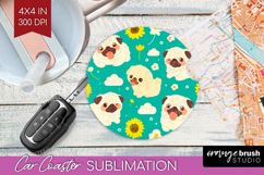 Cute Dog Car Coaster - Chibi Puppy Coaster PNG Sublimation Product Image 1