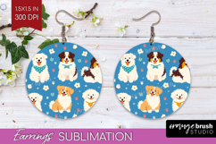 Cute Dog Round Earrings - Chibi Puppy PNG Sublimation Product Image 1