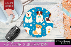 Cute Dog Car Coaster - Chibi Puppy Coaster PNG Sublimation Product Image 1
