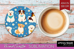 Cute Dog Round Coaster - Chibi Puppy Coaster PNG Sublimation Product Image 1
