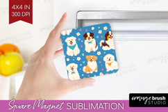 Cute Dog Magnet Sublimation - Chibi Puppy Square Magnet PNG Product Image 1