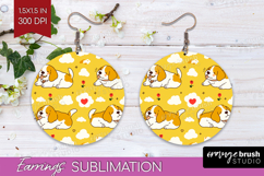 Cute Dog Round Earrings - Chibi Puppy PNG Sublimation Product Image 1