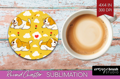 Cute Dog Round Coaster - Chibi Puppy Coaster PNG Sublimation Product Image 1