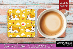 Cute Dog Square Coaster - Chibi Puppy Coaster PNG Product Image 1