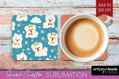 Cute Dog Square Coaster - Chibi Puppy Coaster PNG Product Image 1