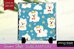 Cute Dog Slate PNG - Chibi Puppy Square Slate Sublimation Product Image 1