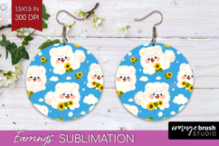 Cute Dog Round Earrings - Chibi Puppy PNG Sublimation Product Image 1