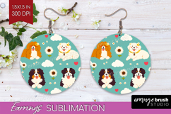Cute Dog Round Earrings - Chibi Puppy PNG Sublimation Product Image 1