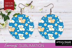 Cute Dog Round Earrings - Chibi Puppy PNG Sublimation Product Image 1