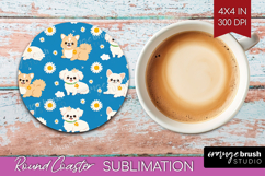 Cute Dog Round Coaster - Chibi Puppy Coaster PNG Sublimation Product Image 1