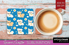 Cute Dog Square Coaster - Chibi Puppy Coaster PNG Product Image 1