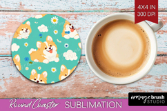 Cute Dog Round Coaster - Chibi Puppy Coaster PNG Sublimation Product Image 1