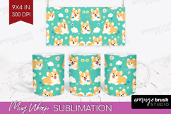 Cute Dog Mug Wrap - Chibi Puppy Mug PNG Sublimation Product Image 1