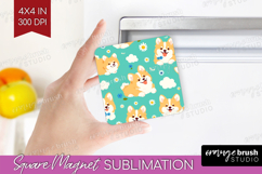 Cute Dog Magnet Sublimation - Chibi Puppy Square Magnet PNG Product Image 1