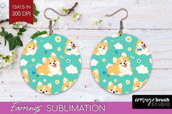 Cute Dog Round Earrings - Chibi Puppy PNG Sublimation Product Image 1