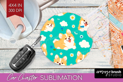 Cute Dog Car Coaster - Chibi Puppy Coaster PNG Sublimation Product Image 1