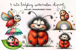 Cute Ladybug Watercolor Clipart PNG Product Image 1