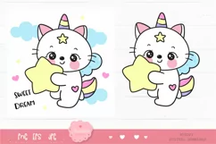 Cute cat unicorn hug star kawaii clipart baby animal bedtime Product Image 2