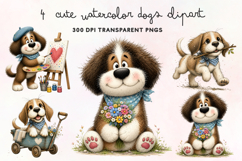 Cute Watercolor Dogs Clipart PNG Product Image 1